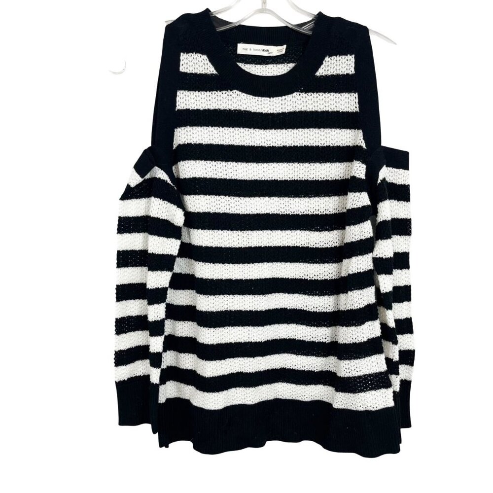 Rag & Bone Black & White‎ Striped Cold Shoulder Knit Top Crewneck - Size XS